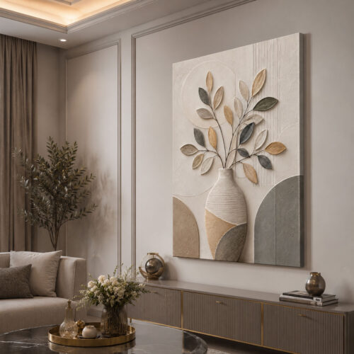 Vazoda Yapraklar Dekoratif Kanvas Tablo - VOOV3246