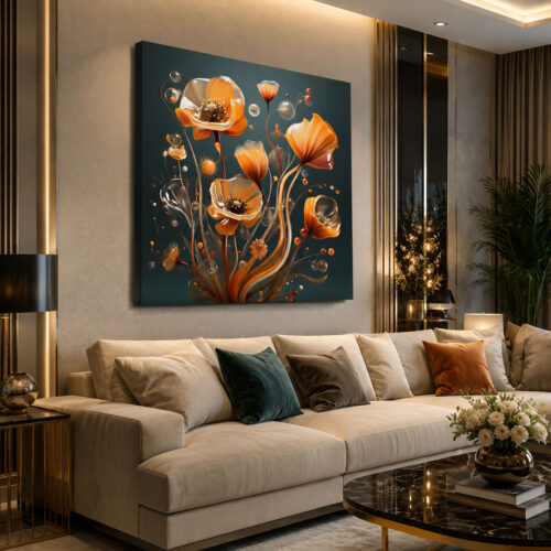 Soyut Akıcı Çiçek Dekoratif Kanvas Tablo - VOOV3260