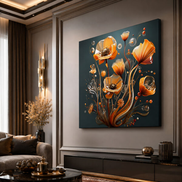 Soyut Akıcı Çiçek Dekoratif Kanvas Tablo - VOOV3260
