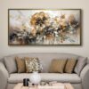 70x140cm Eskitme Gold Çerçeveli Soyut Çiçek Dekoratif Kanvas Tablo - ART1280