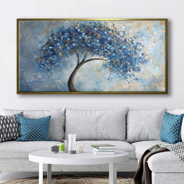 70x140cm Eskitme Gold Çerçeveli Soyut Ağaç Dekoratif Kanvas Tablo - ART1312