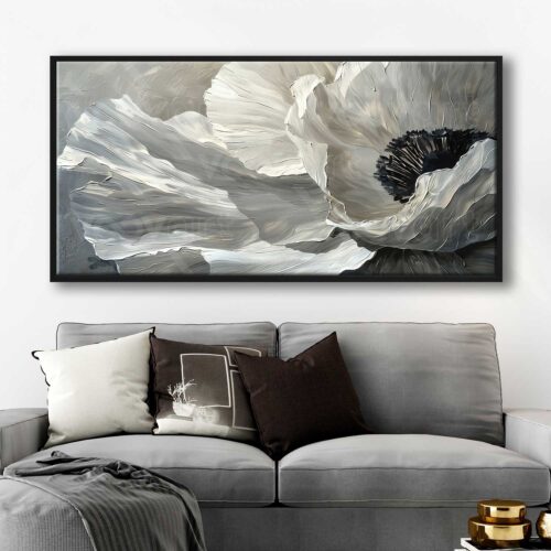 70x140cm Siyah Çerçeveli Soyut Çiçek Dekoratif Kanvas Tablo - ART1315