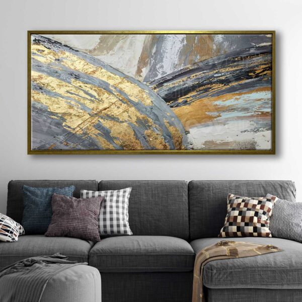 70x140cm Eskitme Gold Çerçeveli Soyut Modern Dekoratif Kanvas Tablo - ART1318