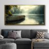 70x140cm Eskitme Gold Çerçeveli Orman Manzarası Dekoratif Kanvas Tablo - ART1324