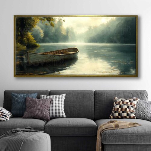 70x140cm Eskitme Gold Çerçeveli Orman Manzarası Dekoratif Kanvas Tablo - ART1324
