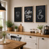 Doğal Ahşap Çerçeveli Minimal Coffee Time Tablo Seti - EW1202