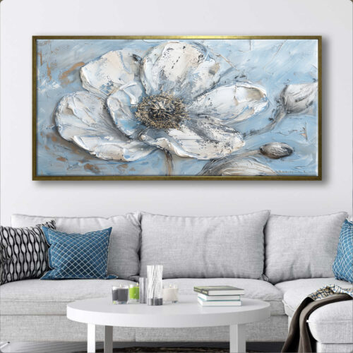 70x140cm Eskitme Gold Çerçeveli Soyut Çiçek Dekoratif Kanvas Tablo - ART5002