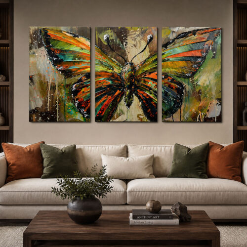 Dekoratif Kelebek Kanvas Duvar Tablosu 3'lü Canvas Tablo Seti - VOOV3219