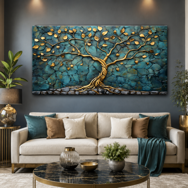 Gold Yapraklı Ağaç Kanvas Tablo - VOOV3294