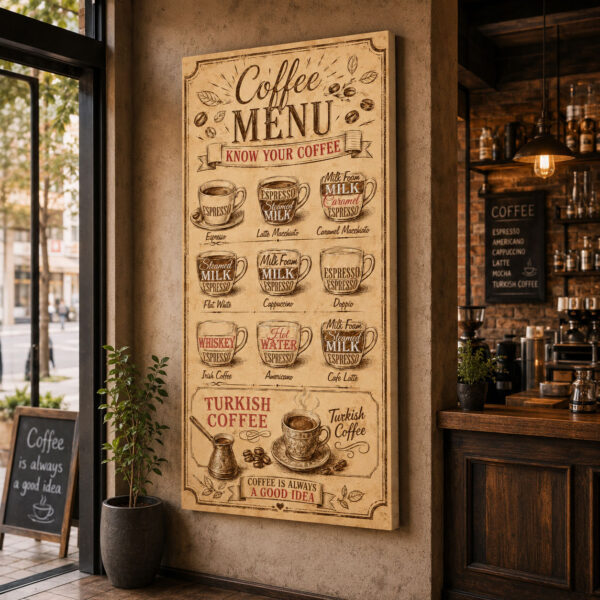 Coffee Menu Dekoratif Kanvas Tablo - VOOV3400