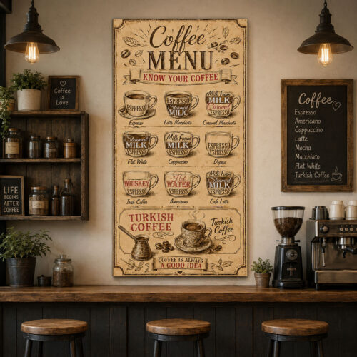 Coffee Menu Dekoratif Kanvas Tablo - VOOV3400