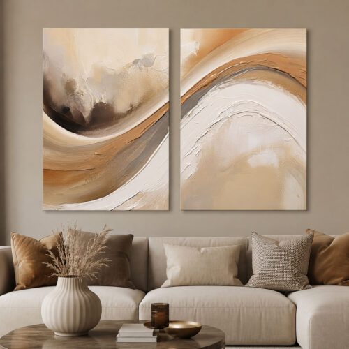 Kum Dalgası Kanvas Duvar Tablosu - 2'li Canvas Tablo Seti - VOOV1102