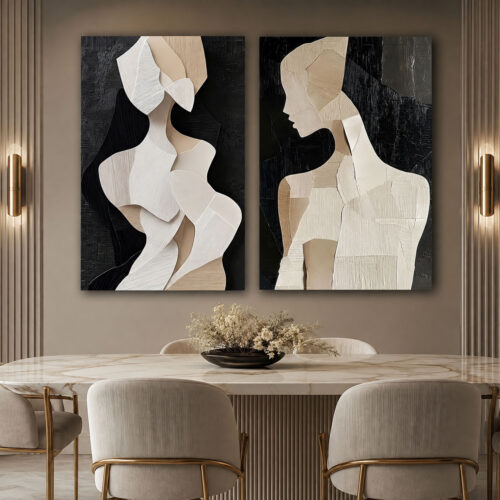 Modern Silüetler Kanvas Duvar Tablosu - 2'li Canvas Tablo Seti - VOOV1107