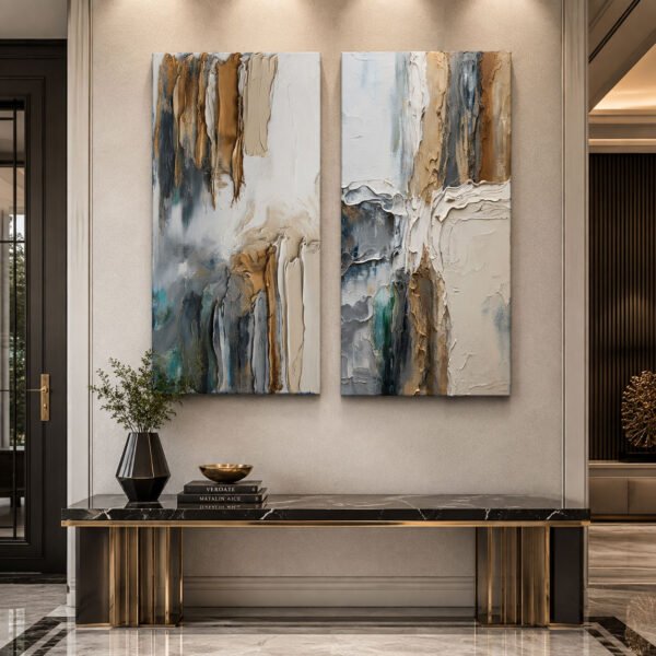 Terra Blue Kanvas Duvar Tablosu - 2'li Set Kanvas Tablo - VOOV1110