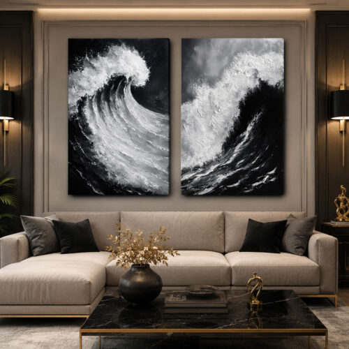 Okyanus Dalgaları Kanvas Duvar Tablosu - 2'li Canvas Tablo Seti - VOOV1111