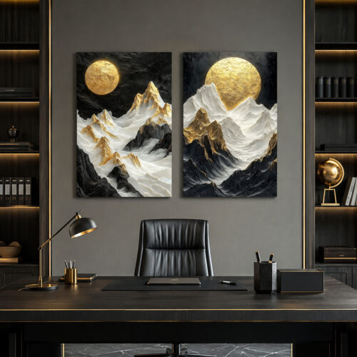 Ay Işığında Zirveler Kanvas Duvar Tablosu - 2'li Canvas Tablo Seti - VOOV1118