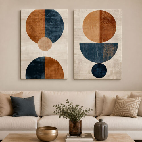 Geometrik Denge Kanvas Duvar Tablosu - 2'li Canvas Tablo Seti - VOOV1120