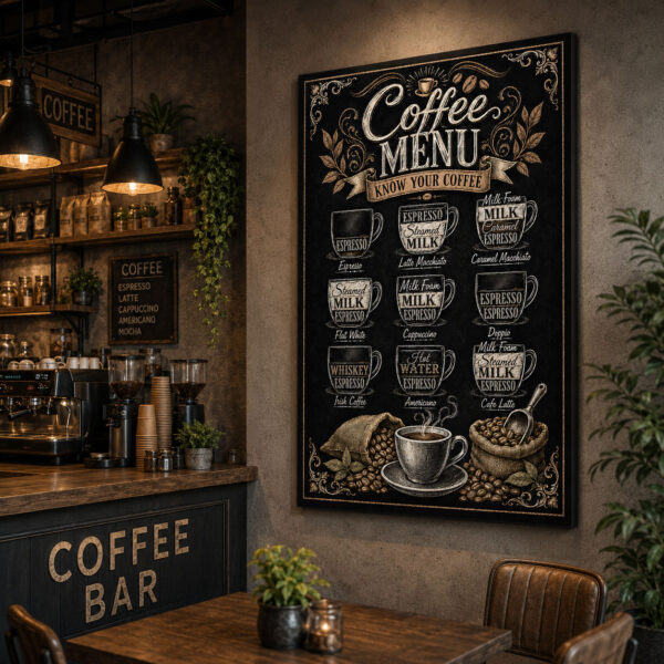 Coffee Menu Dekoratif Kanvas Tablo - VOOV3379