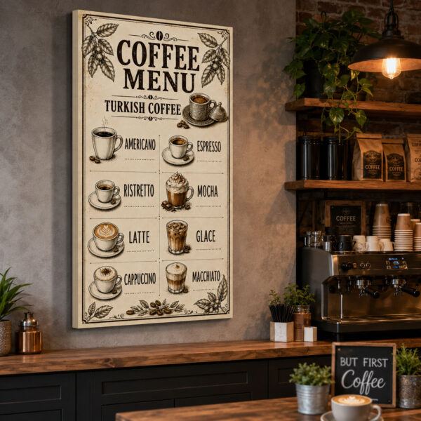 Coffee Menu Dekoratif Kanvas Tablo - VOOV3393