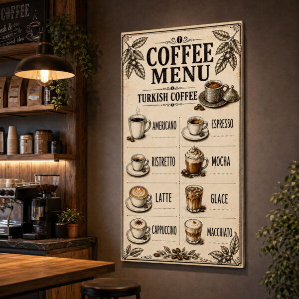Coffee Menu Dekoratif Kanvas Tablo - VOOV3393