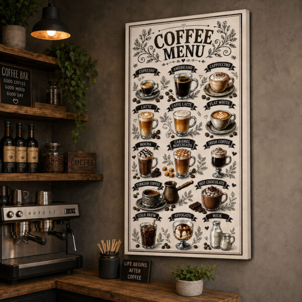Coffee Menu Dekoratif Kanvas Tablo - VOOV3398