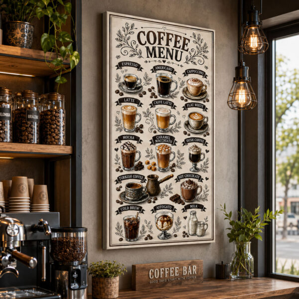Coffee Menu Dekoratif Kanvas Tablo - VOOV3398