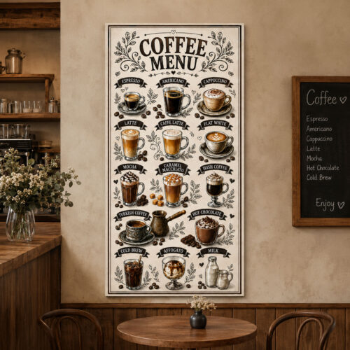 Coffee Menu Dekoratif Kanvas Tablo - VOOV3398