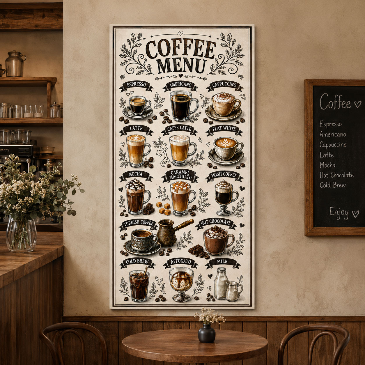 Coffee Menu Dekoratif Kanvas Tablo – VOOV3398