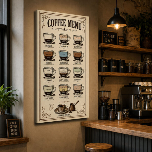 Coffee Menu Dekoratif Kanvas Tablo - VOOV3399