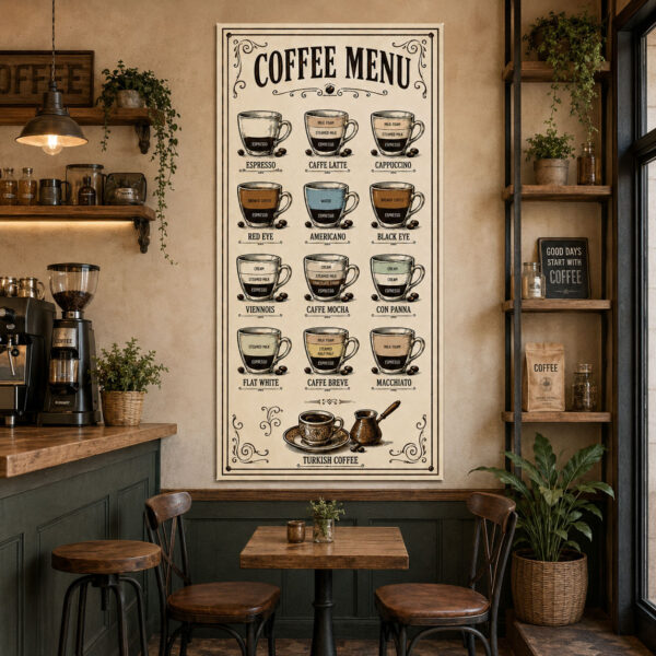 Coffee Menu Dekoratif Kanvas Tablo - VOOV3399