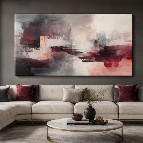 Bordo Ufuk Soyut Dekoratif Kanvas Tablo - VOOV3502