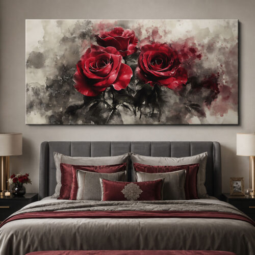 Bordo Soyut Güller Dekoratif Kanvas Tablo - VOOV3509