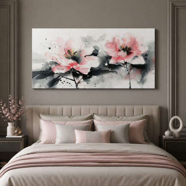 Bordo Beyaz Soyut Çiçekler Dekoratif Kanvas Tablo - VOOV3510
