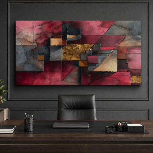 Bordo Geometrik Soyut Dekoratif Kanvas Tablo - VOOV3514