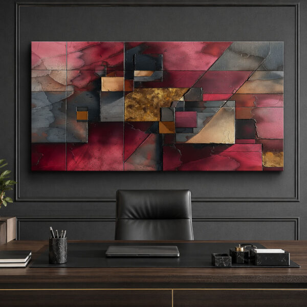 Bordo Geometrik Soyut Dekoratif Kanvas Tablo - VOOV3514