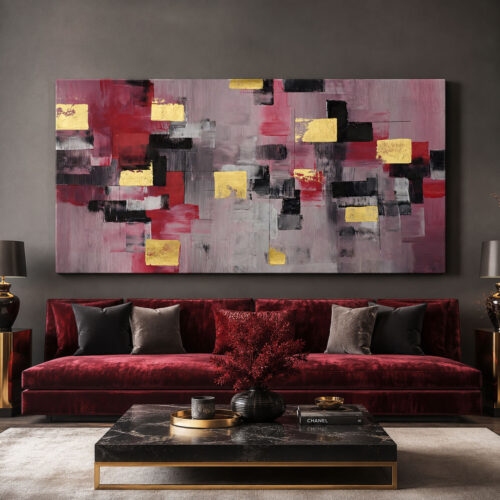 Bordo Ritim Dekoratif Soyut Kanvas Tablo - VOOV3519