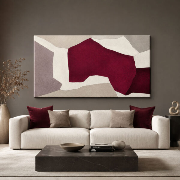 Bordo Bej Akış Dekoratif Soyut Kanvas Tablo - VOOV3522