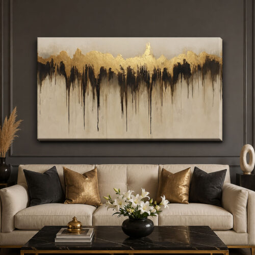 Golden Abstract Dekoratif Kanvas Tablo - VOOV3547
