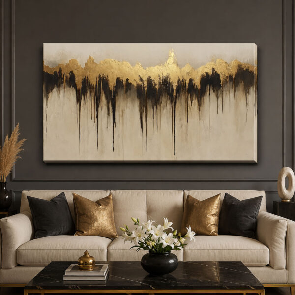 Golden Abstract Dekoratif Kanvas Tablo - VOOV3547