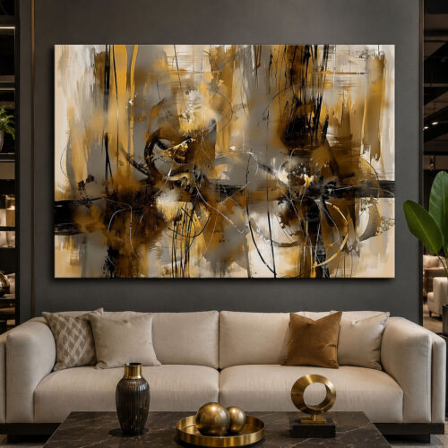 Golden Chaos Dekoratif Soyut Kanvas Tablo - VOOV3550