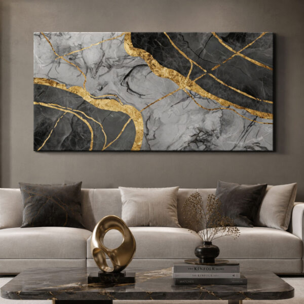 Golden Veins Dekoratif Soyut Kanvas Tablo - VOOV3553