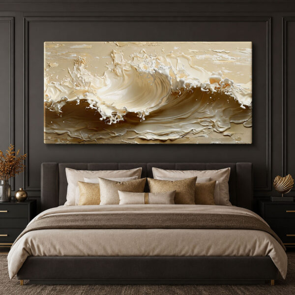 Soft Krem Deniz Dalgası Dekoratif Soyut Kanvas Tablo - VOOV3564