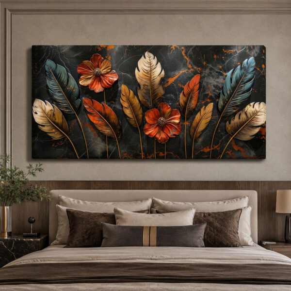 Dekoratif Kuş Tüyleri Kanvas Tablo - VOOV3578