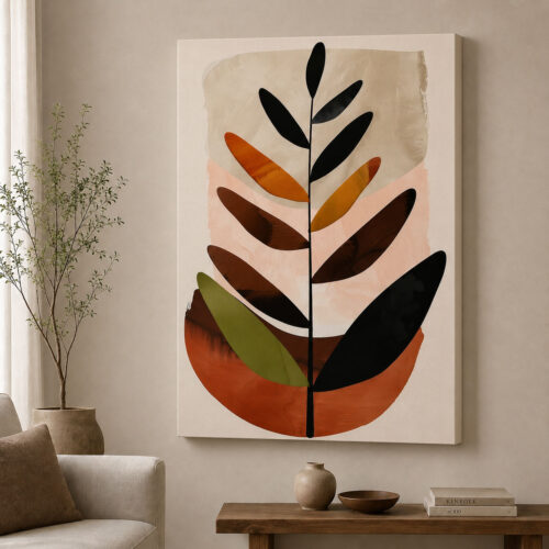 Minimal Leaves Dekoratif Soyut Kanvas Tablo - VOOV3591