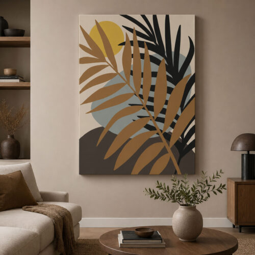 Minimal Leaves Dekoratif Soyut Kanvas Tablo - VOOV3592