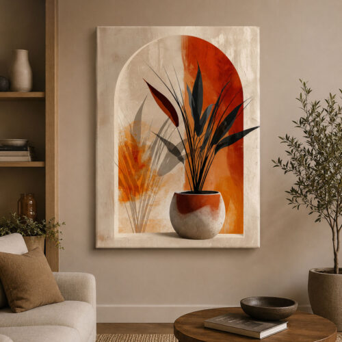 Minimal Leaves-Vase Dekoratif Soyut Kanvas Tablo - VOOV3593