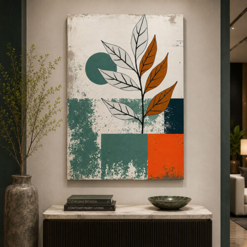Minimal Geometry Leaves Dekoratif Soyut Kanvas Tablo - VOOV3600