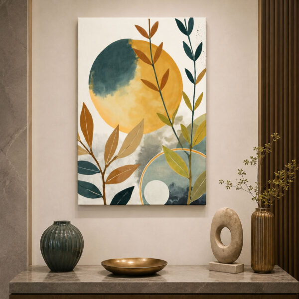 Minimal Geometry Leaves Dekoratif Soyut Kanvas Tablo - VOOV3602