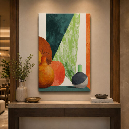 Minimal Geometry Vase Dekoratif Soyut Kanvas Tablo - VOOV3607
