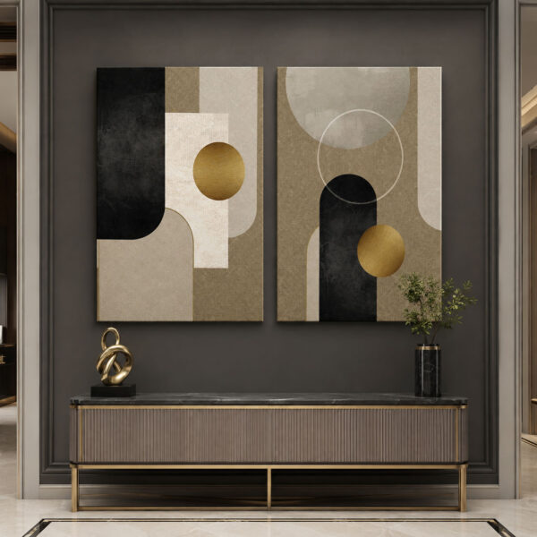 Golden Balance Kanvas Duvar Tablosu - 2'li Canvas Tablo Seti - VOOV4305